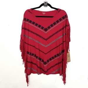 NWT RuffHewn Red Tassel Embroidered Boho Knit Top